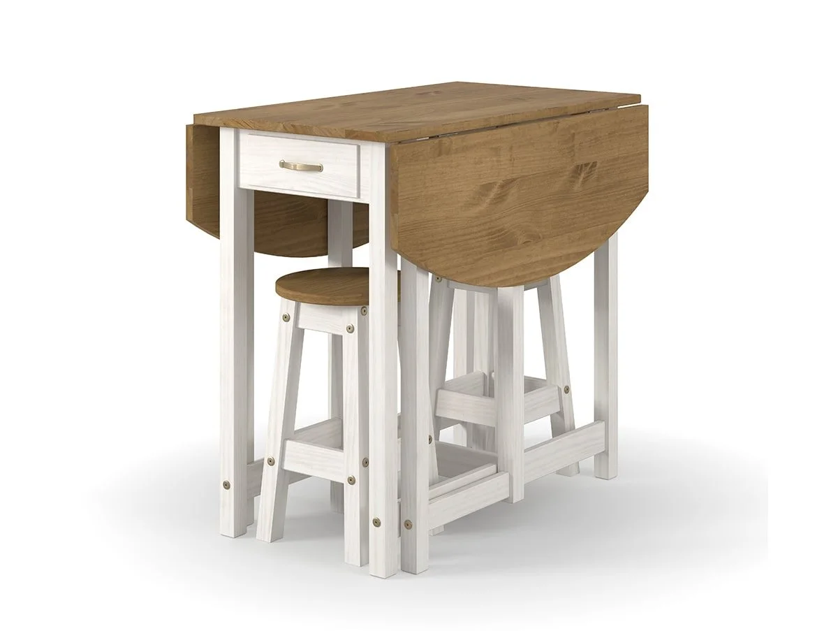 Core Products Core Corona White Oval Breakfast Drop Leaf Table and 2 Stools Set