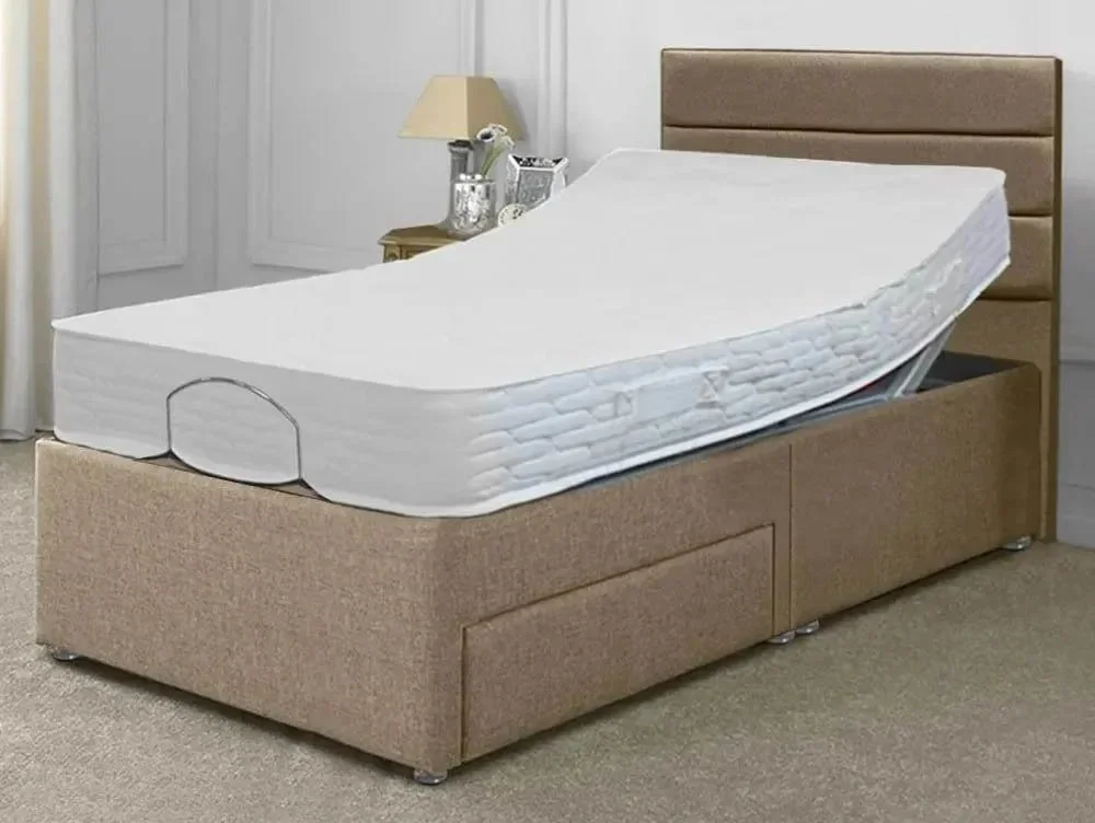 Willow & Eve Clearance - Willow & Eve Coolmax Electric Adjustable 4ft6 Double Bed Suede Natural With 2 Drawers