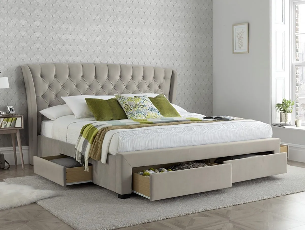 Bedmaster Bedmaster Newton 4ft6 Double Stone Fabric 4 Drawer Bed Frame