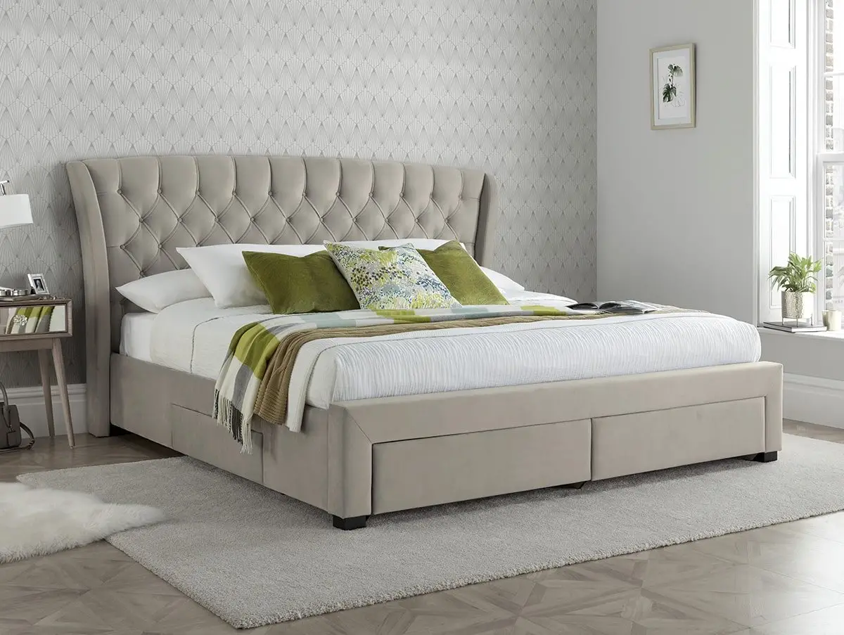 Bedmaster Bedmaster Newton 4ft6 Double Stone Fabric 4 Drawer Bed Frame