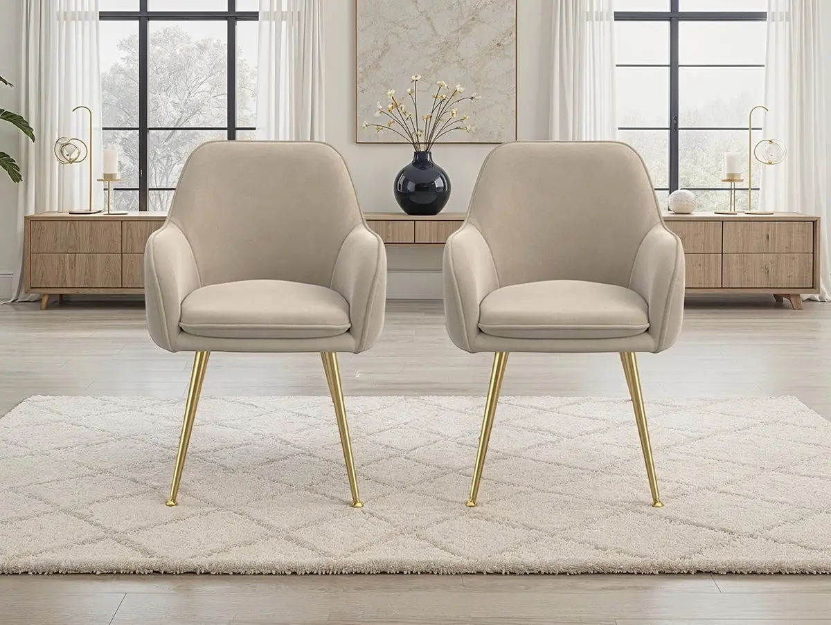 LPD LPD Tara Set of 2 Fawn Velvet Dining Chairs