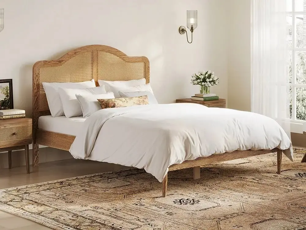 LPD Clearance - LPD Claude 4ft6 Double Rattan and Smoked Oak Wooden Bed Frame