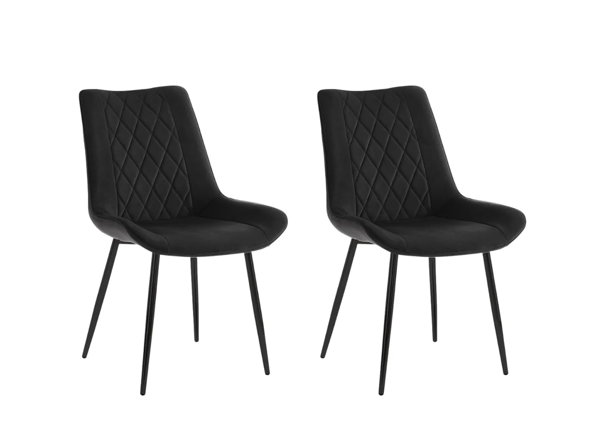 TGC TGC Alice Set of 2 Black Velvet Fabric Dining Chairs with Black Legs