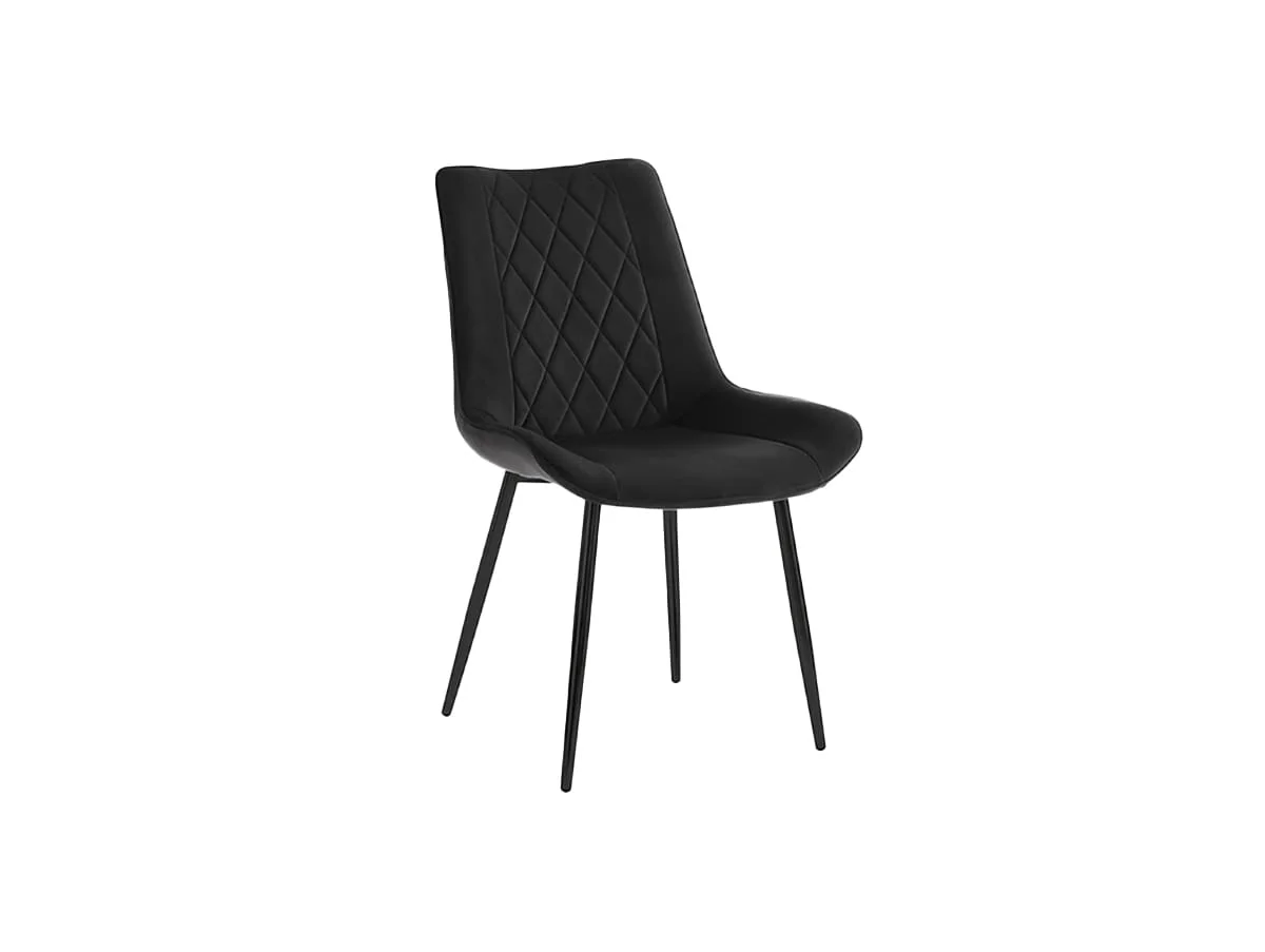 TGC TGC Alice Set of 2 Black Velvet Fabric Dining Chairs with Black Legs