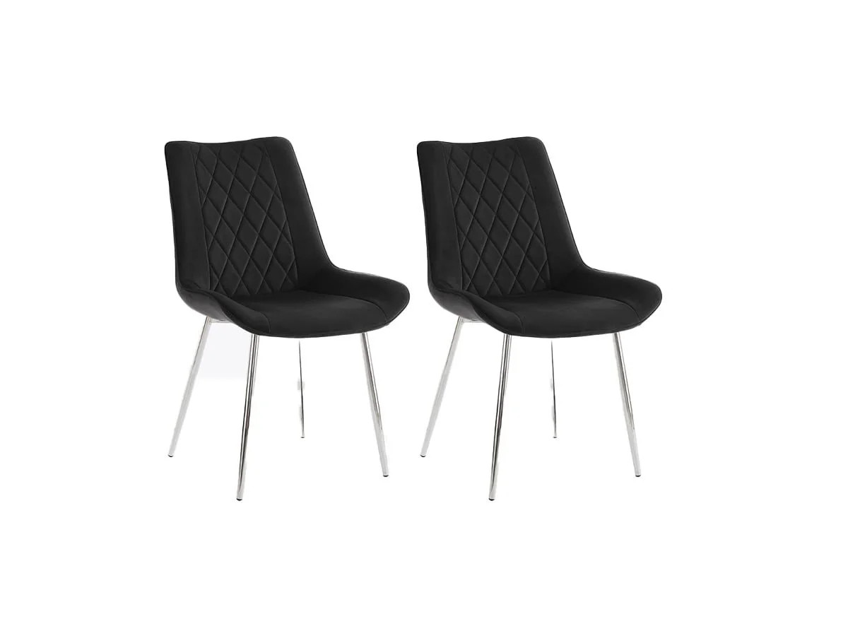 TGC TGC Alice Set of 2 Black Velvet Fabric Dining Chairs with Silver Legs