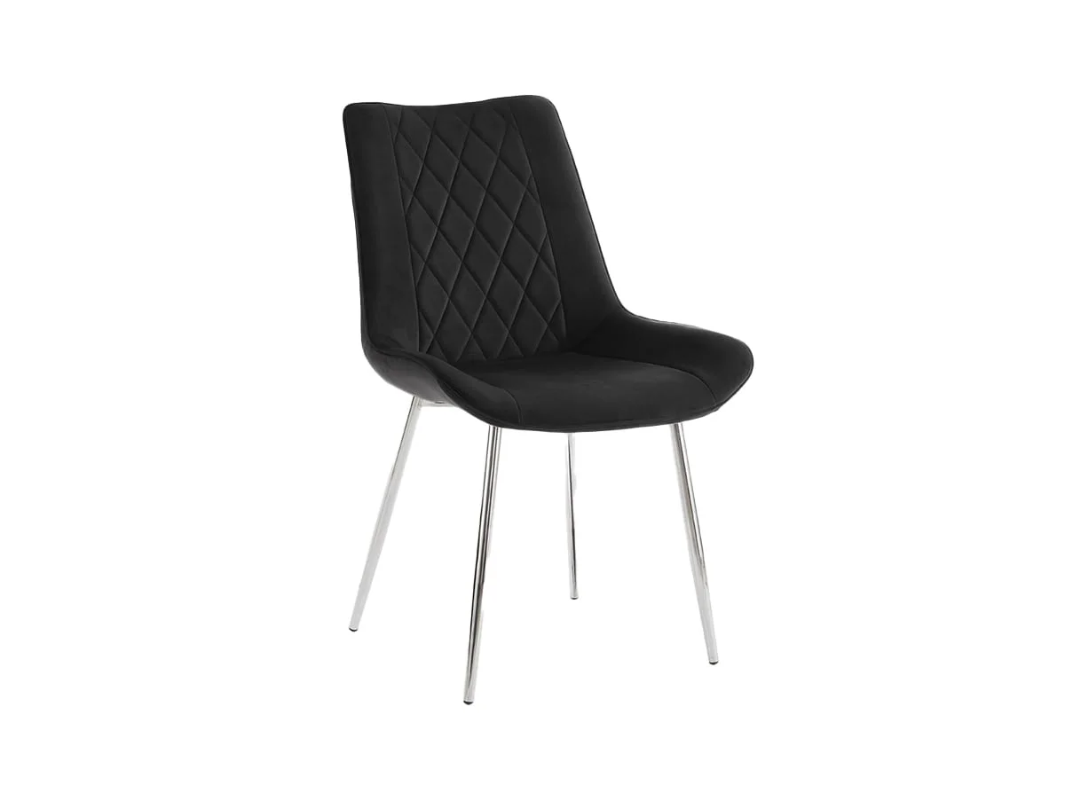 TGC TGC Alice Set of 2 Black Velvet Fabric Dining Chairs with Silver Legs