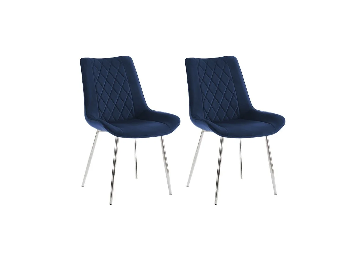 TGC TGC Alice Set of 2 Blue Fabric Dining Chairs with Silver Legs