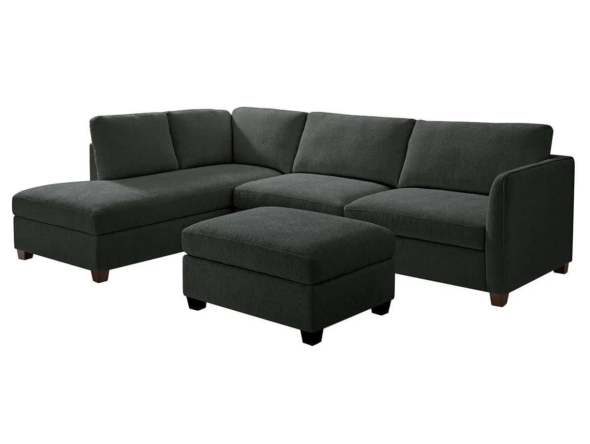 TGC TGC Brittany Dark Grey Chenille Fabric Left Hand Corner Sofa with Footstool