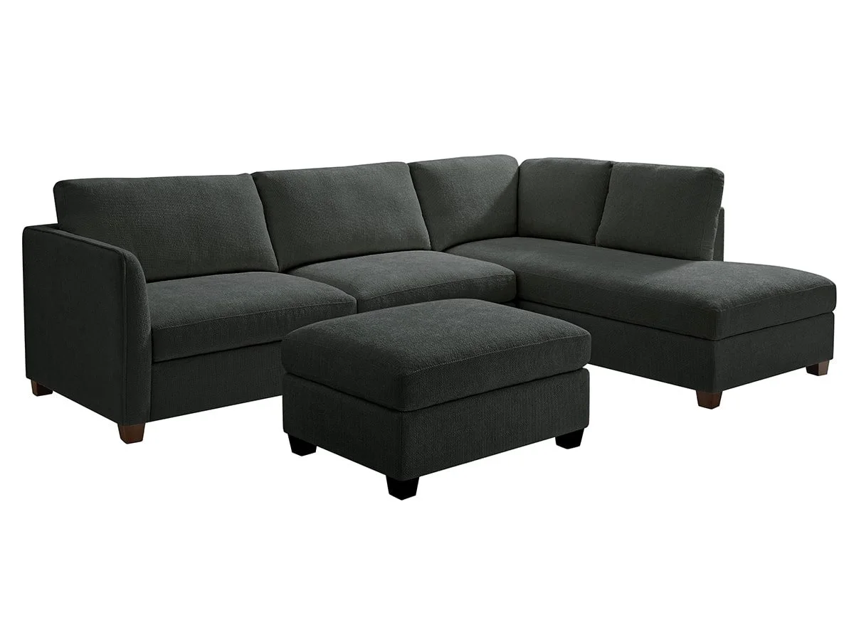 TGC TGC Brittany Dark Grey Chenille Fabric Right Hand Corner Sofa with Footstool