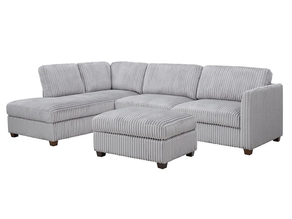 TGC TGC Brittany Grey Cord Fabric Left Hand Corner Sofa with Footstool