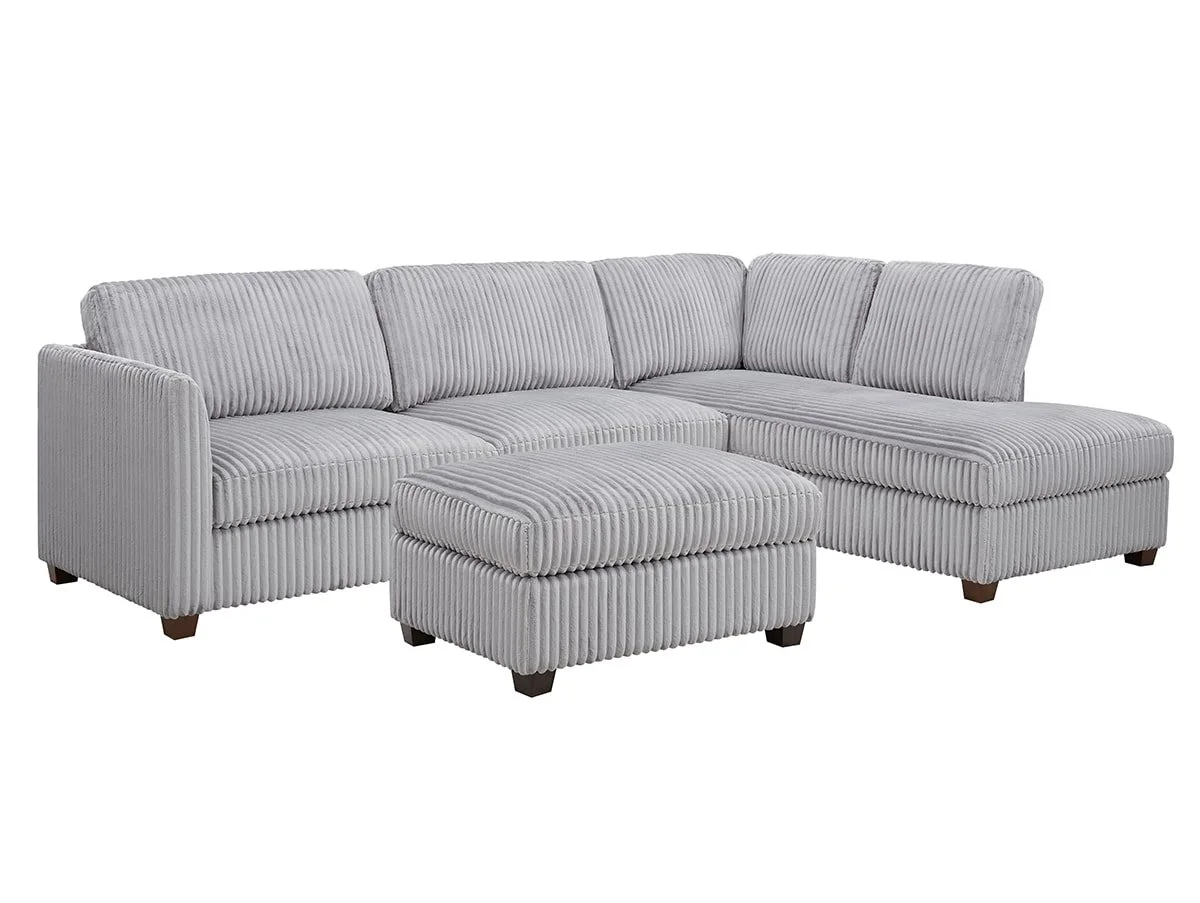 TGC TGC Brittany Grey Cord Fabric Right Hand Corner Sofa with Footstool