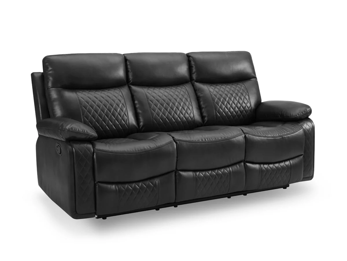 TGC TGC Cameron Black Faux Leather 3 Seater Manual Recliner Sofa