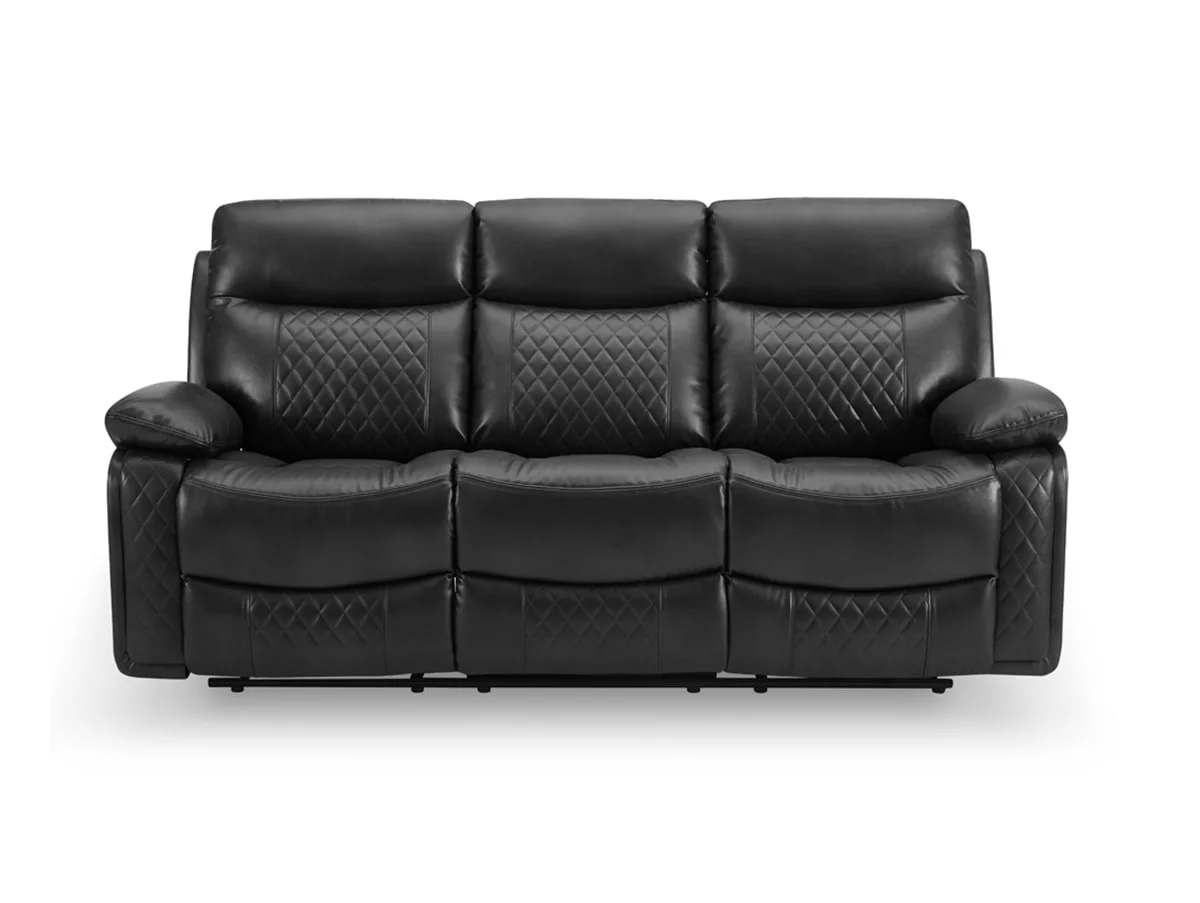 TGC TGC Cameron Black Faux Leather 3 Seater Manual Recliner Sofa