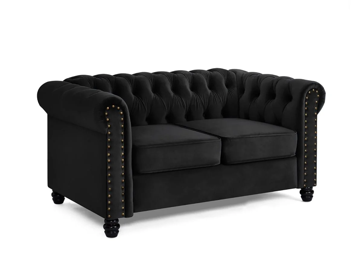 TGC TGC Chester Black Velvet Fabric 2 Seater Sofa
