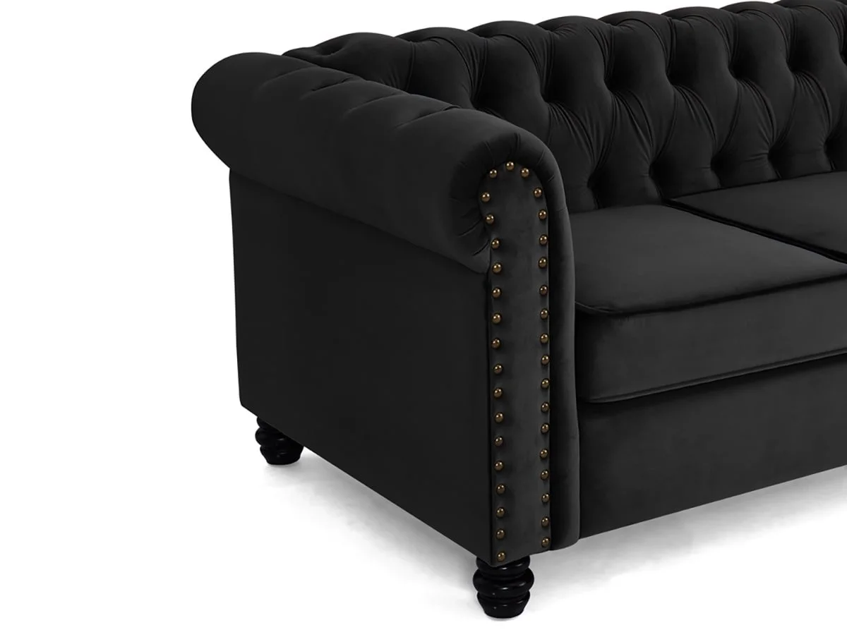 TGC TGC Chester Black Velvet Fabric 2 Seater Sofa