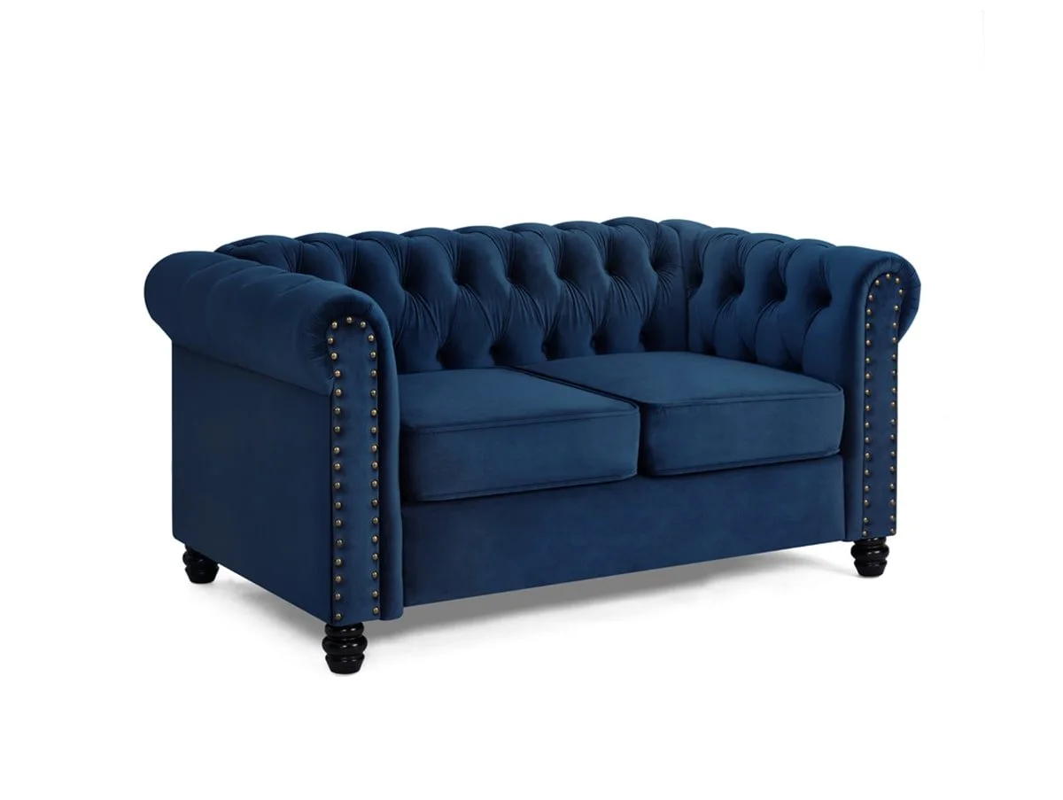 TGC TGC Chester Blue Velvet Fabric 2 Seater Sofa