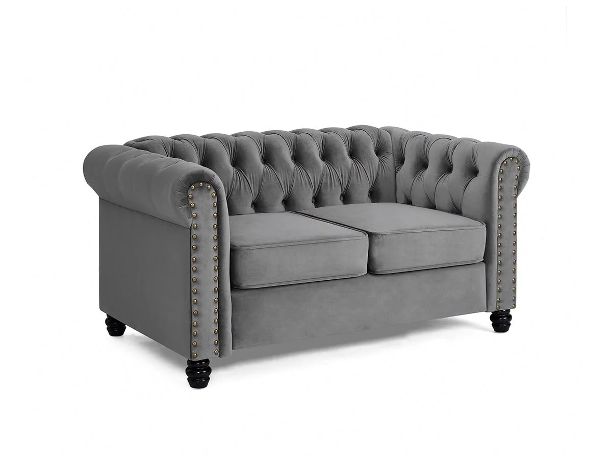 TGC TGC Chester Grey Velvet Fabric 2 Seater Sofa