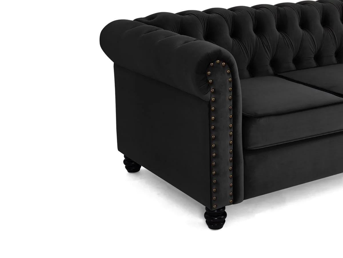 TGC TGC Chester Black Velvet Fabric 3 Seater Sofa