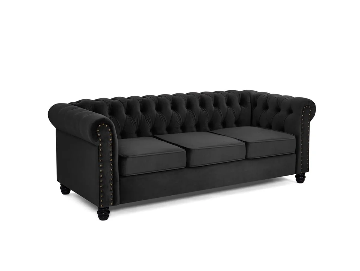 TGC TGC Chester Black Velvet Fabric 3 Seater Sofa