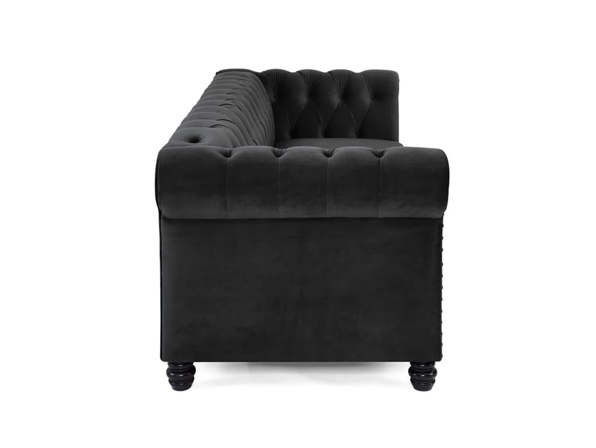 TGC TGC Chester Black Velvet Fabric 3 Seater Sofa