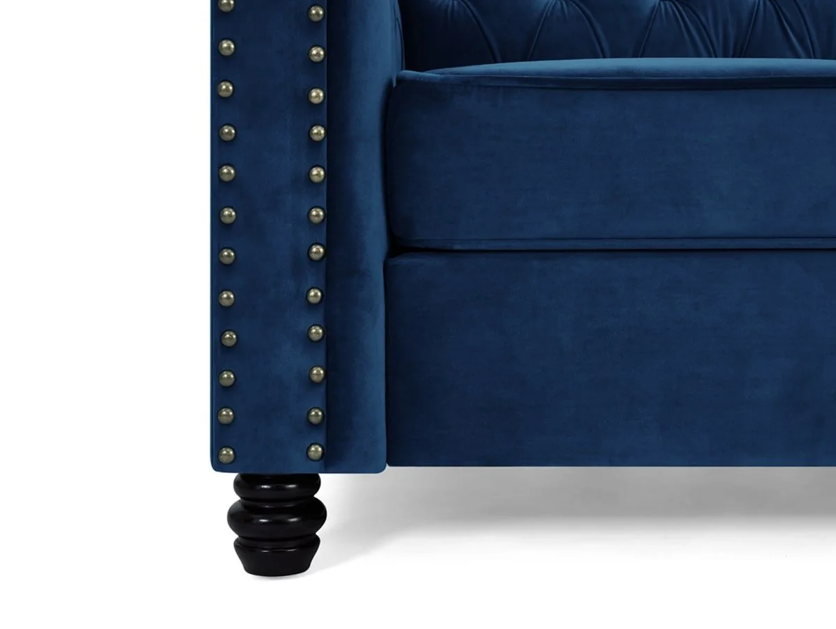 TGC TGC Chester Blue Velvet Fabric 3 Seater Sofa