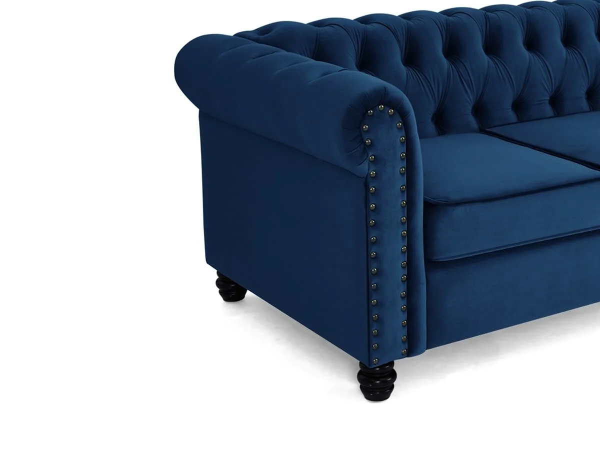 TGC TGC Chester Blue Velvet Fabric 3 Seater Sofa