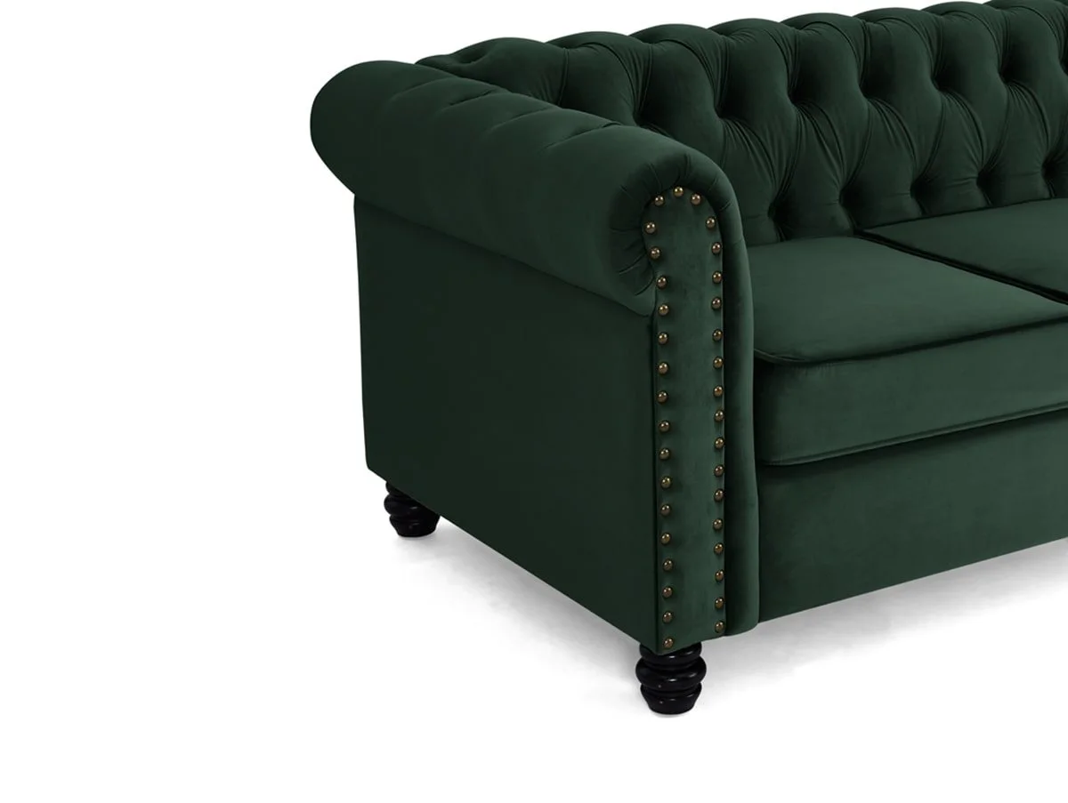 TGC TGC Chester Green Velvet Fabric 3 Seater Sofa