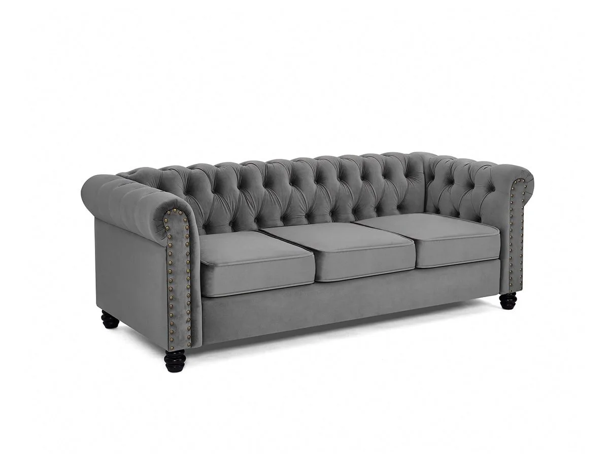 TGC TGC Chester Grey Velvet Fabric 3 Seater Sofa
