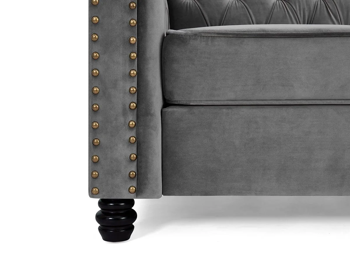 TGC TGC Chester Grey Velvet Fabric 3 Seater Sofa