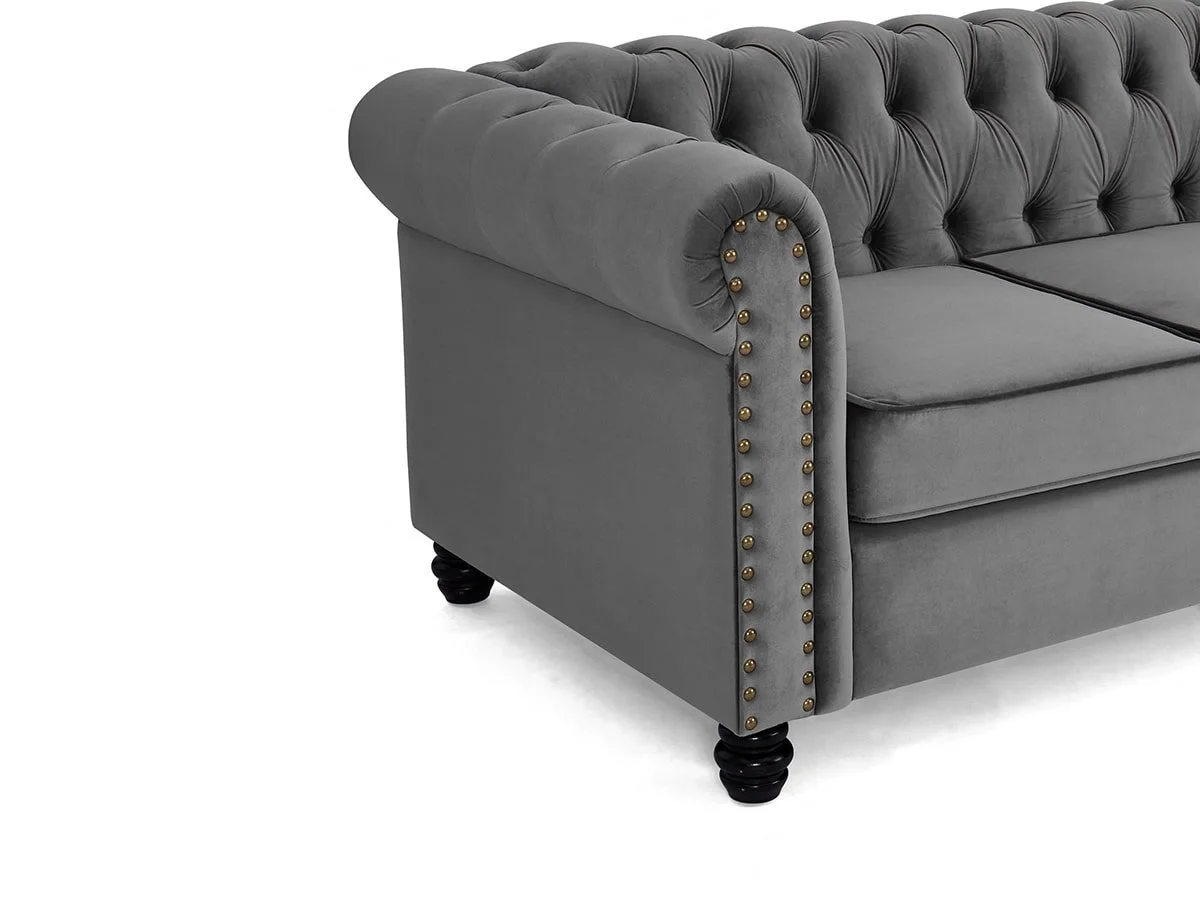 TGC TGC Chester Grey Velvet Fabric 3 Seater Sofa