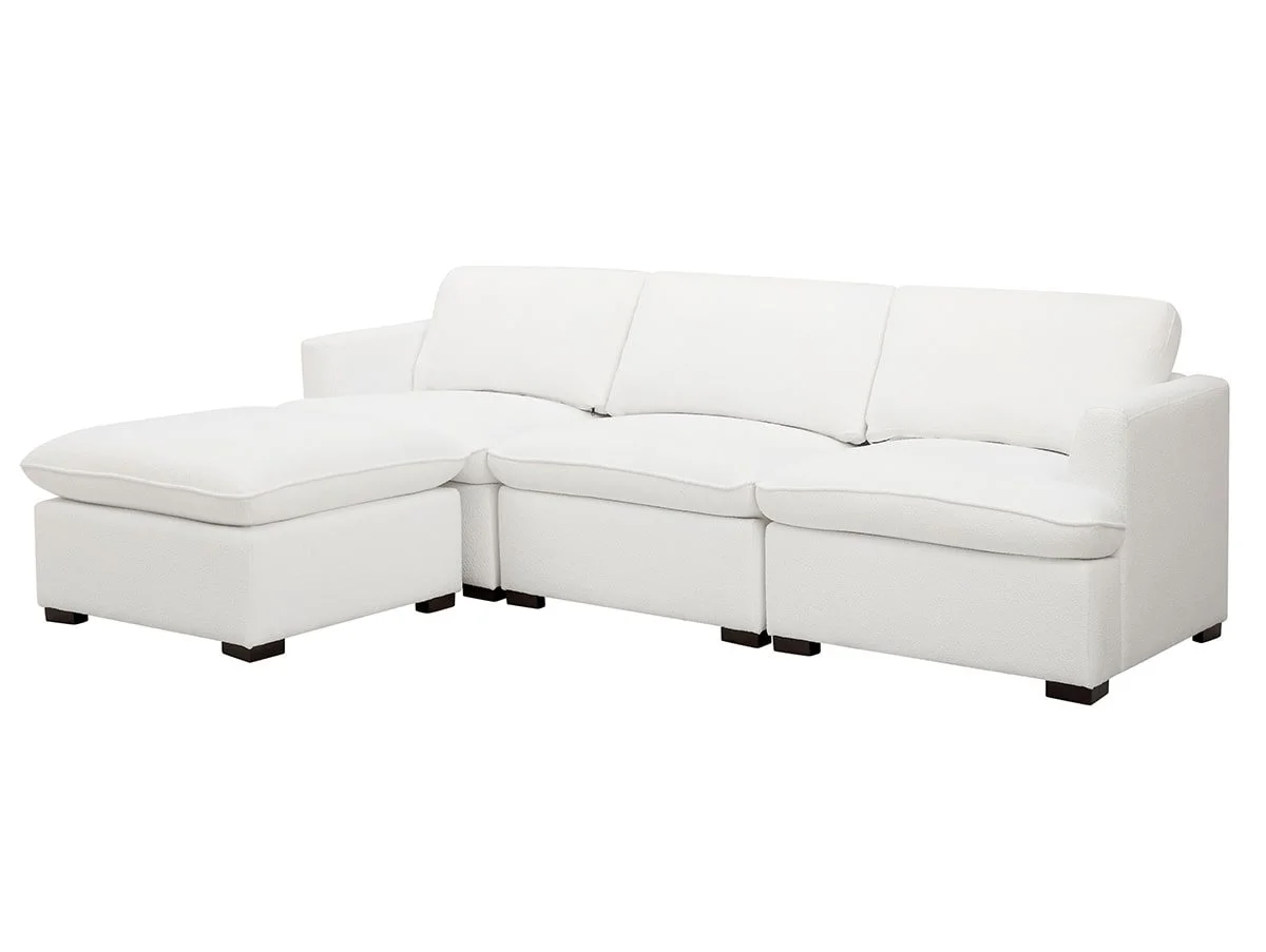 TGC TGC Coleen White Boucle Fabric 3 Seater Sofa with Footstool