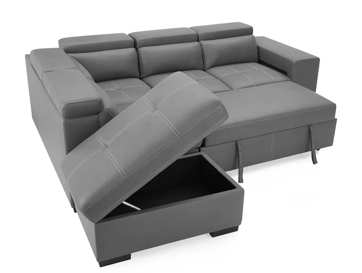 TGC TGC Crimson Grey Left Hand Faux Leather Corner Sofa with Storage