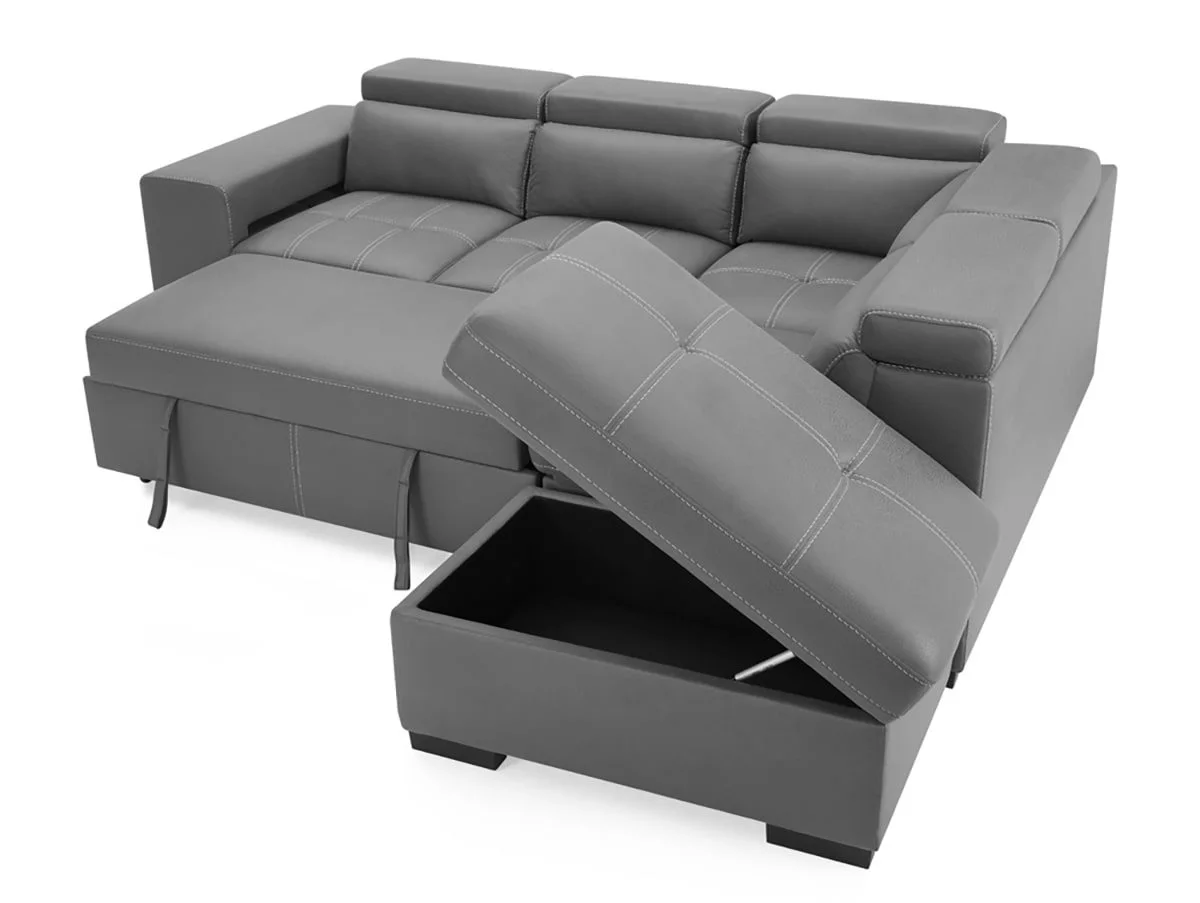 TGC TGC Crimson Grey Right Hand Faux Leather Corner Sofa with Storage