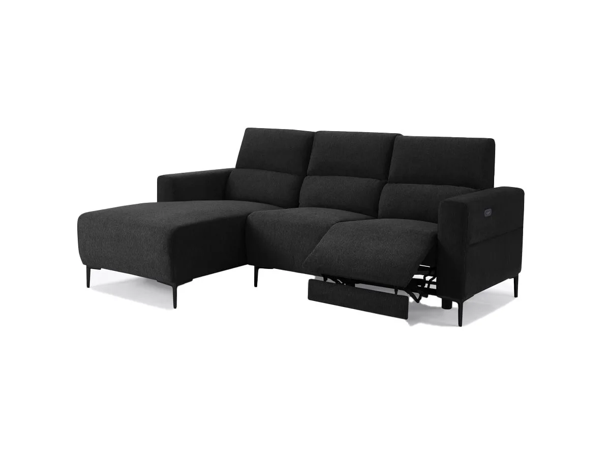 TGC TGC Emma Black Velvet Fabric Left Hand Chaise Recliner Sofa