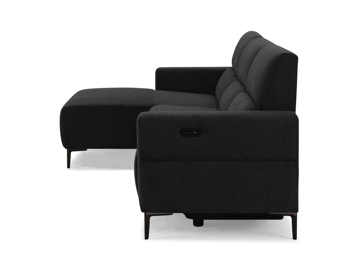 TGC TGC Emma Black Velvet Fabric Left Hand Chaise Recliner Sofa