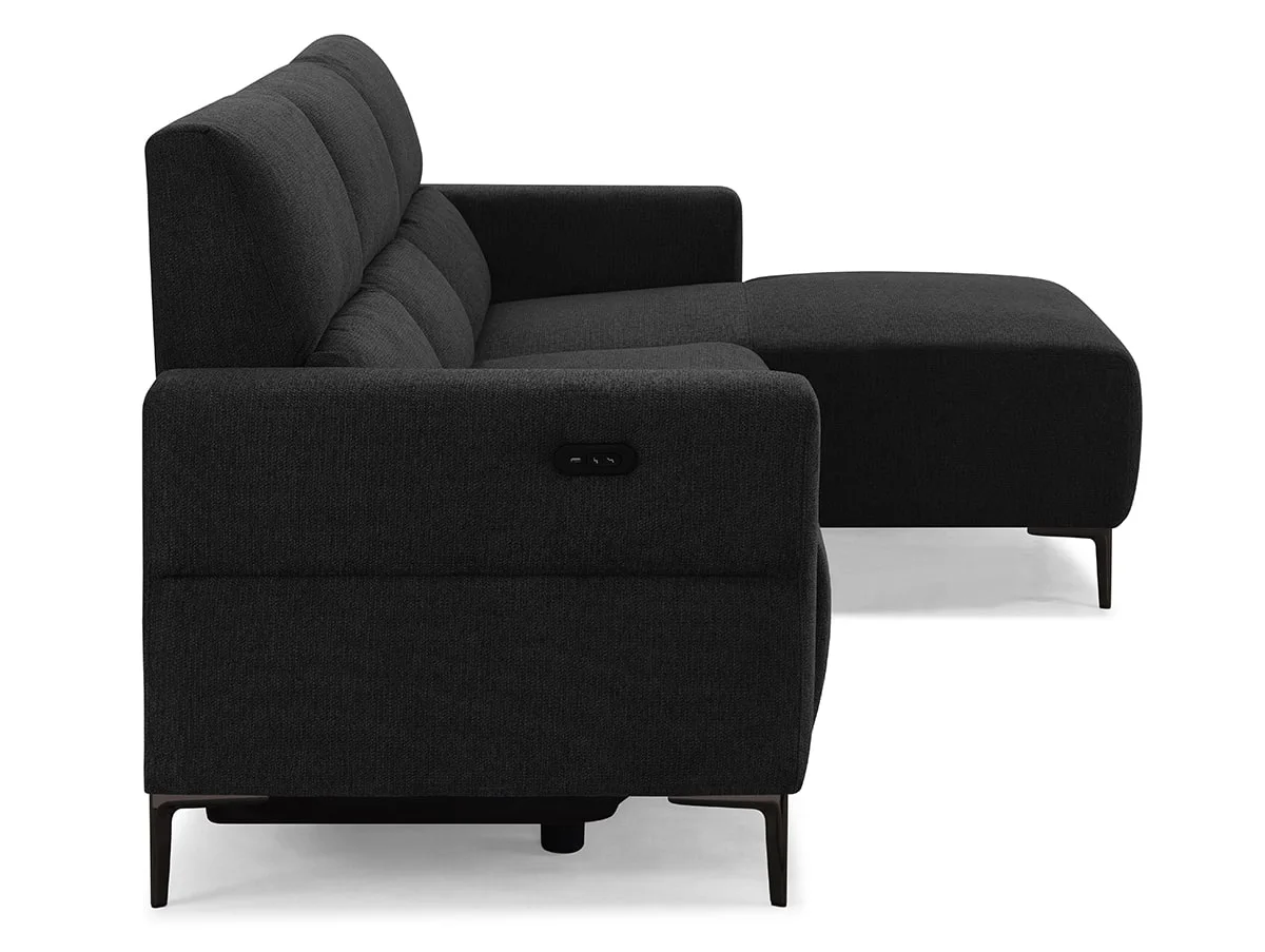 TGC TGC Emma Black Velvet Fabric Right Hand Chaise Recliner Sofa