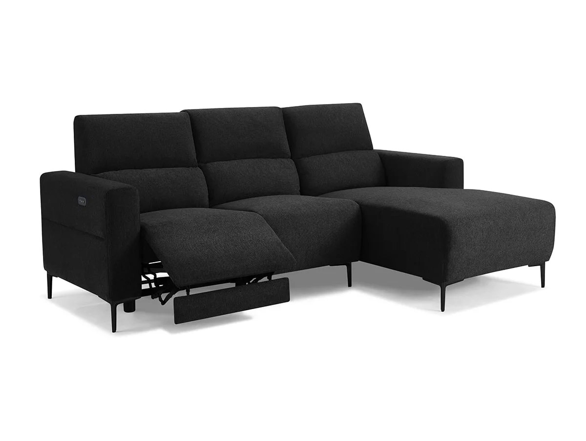 TGC TGC Emma Black Velvet Fabric Right Hand Chaise Recliner Sofa