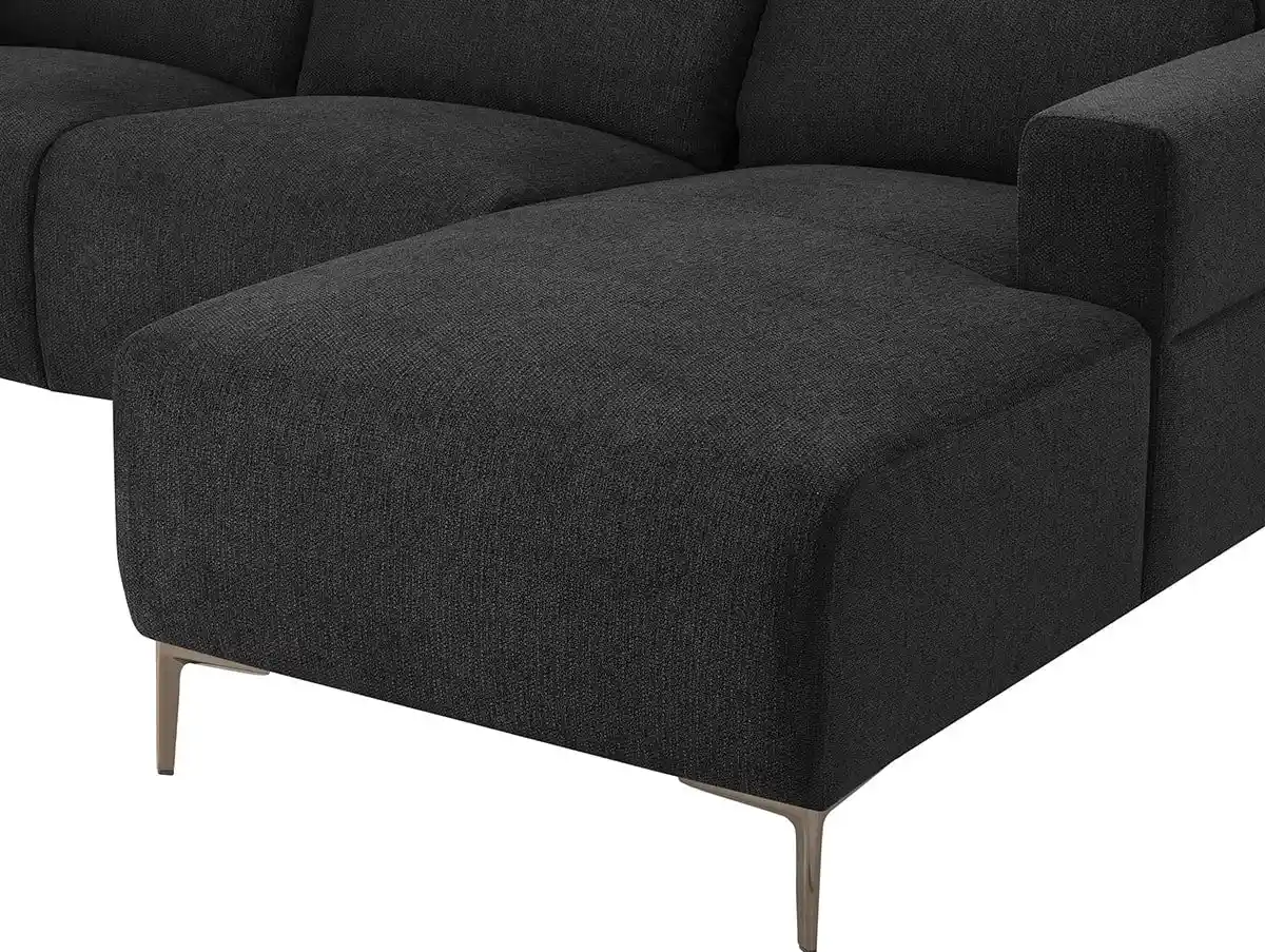 TGC TGC Emma Black Velvet Fabric Right Hand Chaise Recliner Sofa