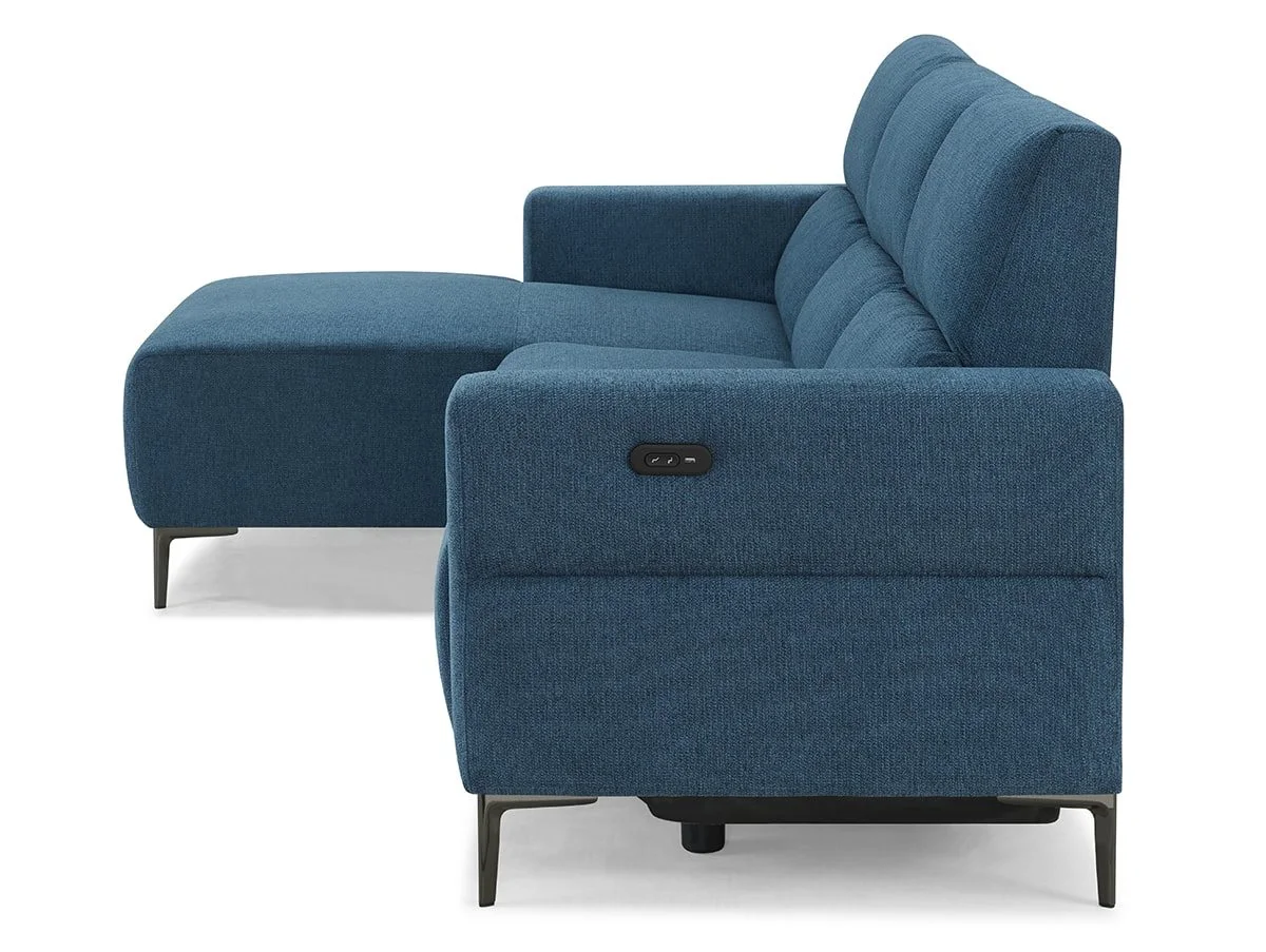 TGC TGC Emma Blue Velvet Fabric Left Hand Chaise Recliner Sofa