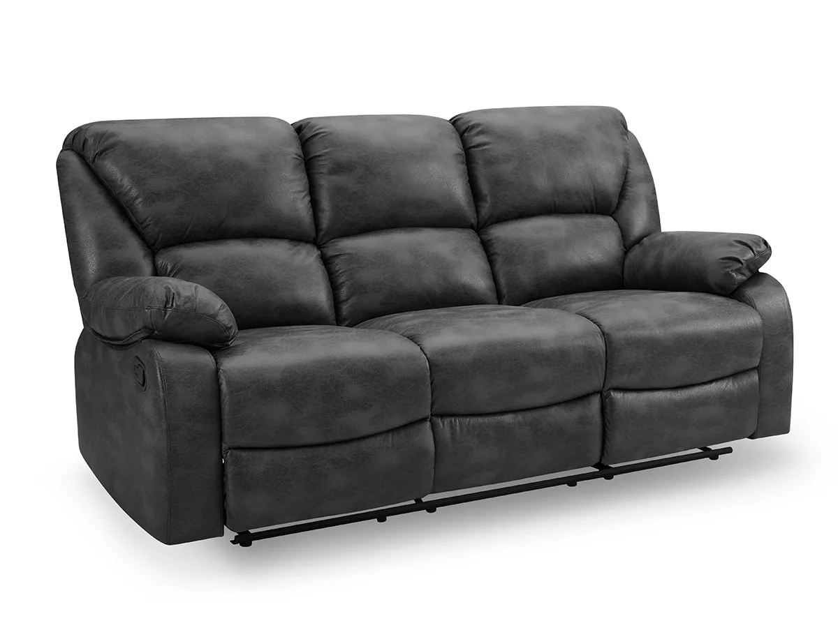 TGC TGC George Black Faux Leather 3 Seater Manual Recliner Sofa