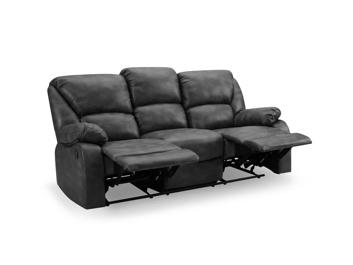 TGC TGC George Black Faux Leather 3 Seater Manual Recliner Sofa