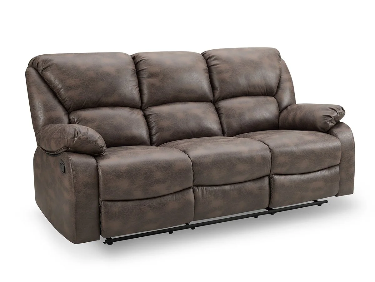 TGC TGC George Brown Faux Leather 3 Seater Manual Recliner Sofa