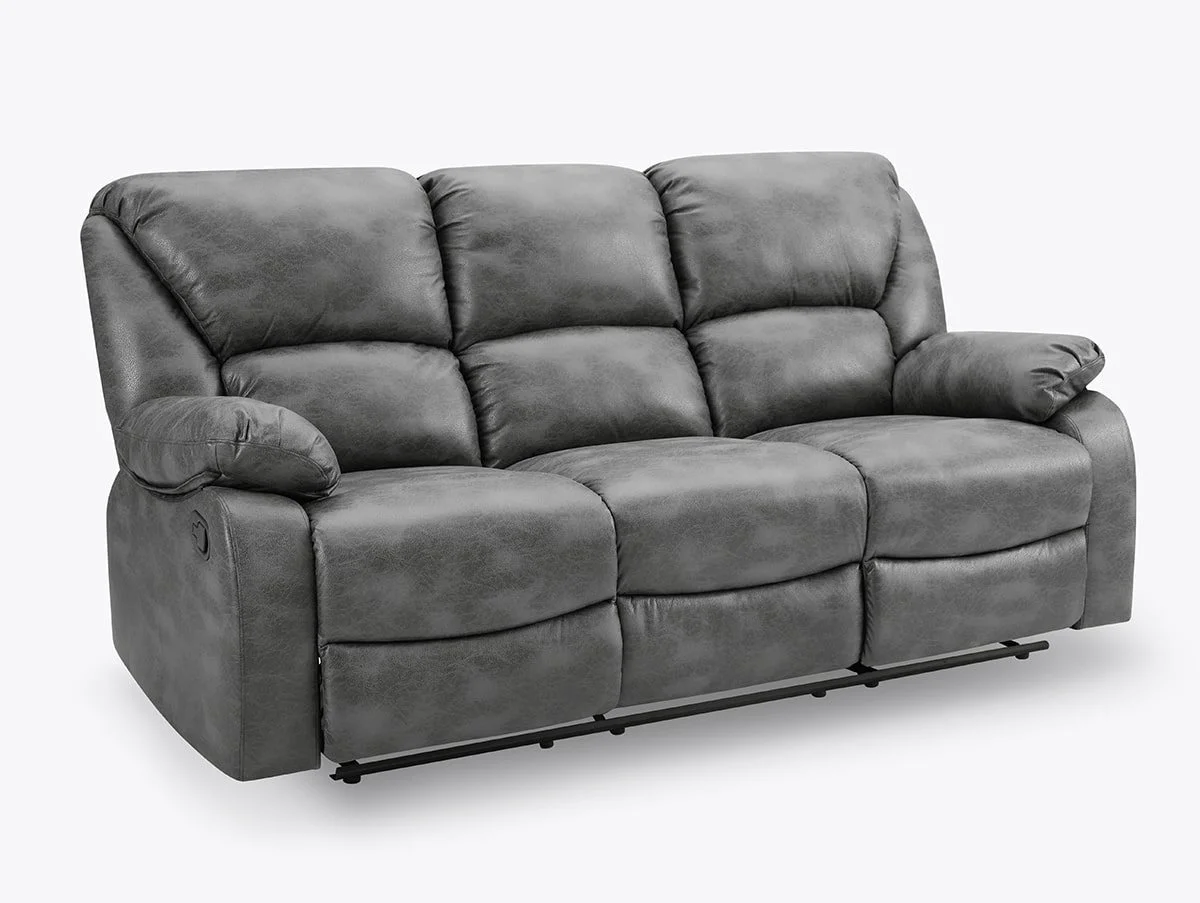 TGC TGC George Grey Faux Leather 3 Seater Manual Recliner Sofa