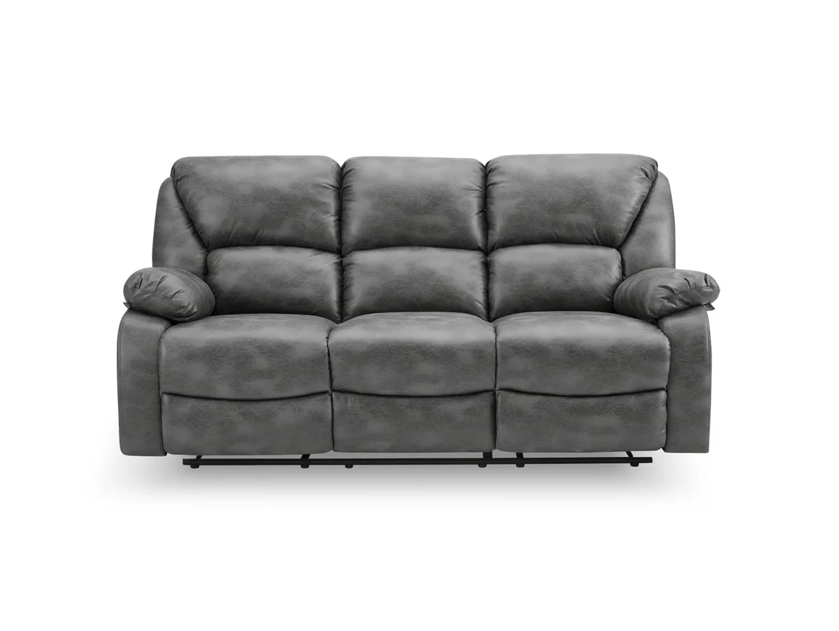 TGC TGC George Grey Faux Leather 3 Seater Manual Recliner Sofa