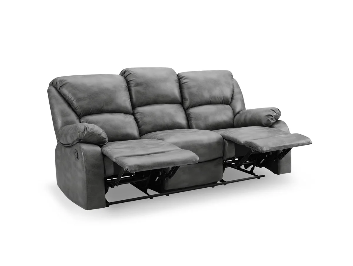 TGC TGC George Grey Faux Leather 3 Seater Manual Recliner Sofa