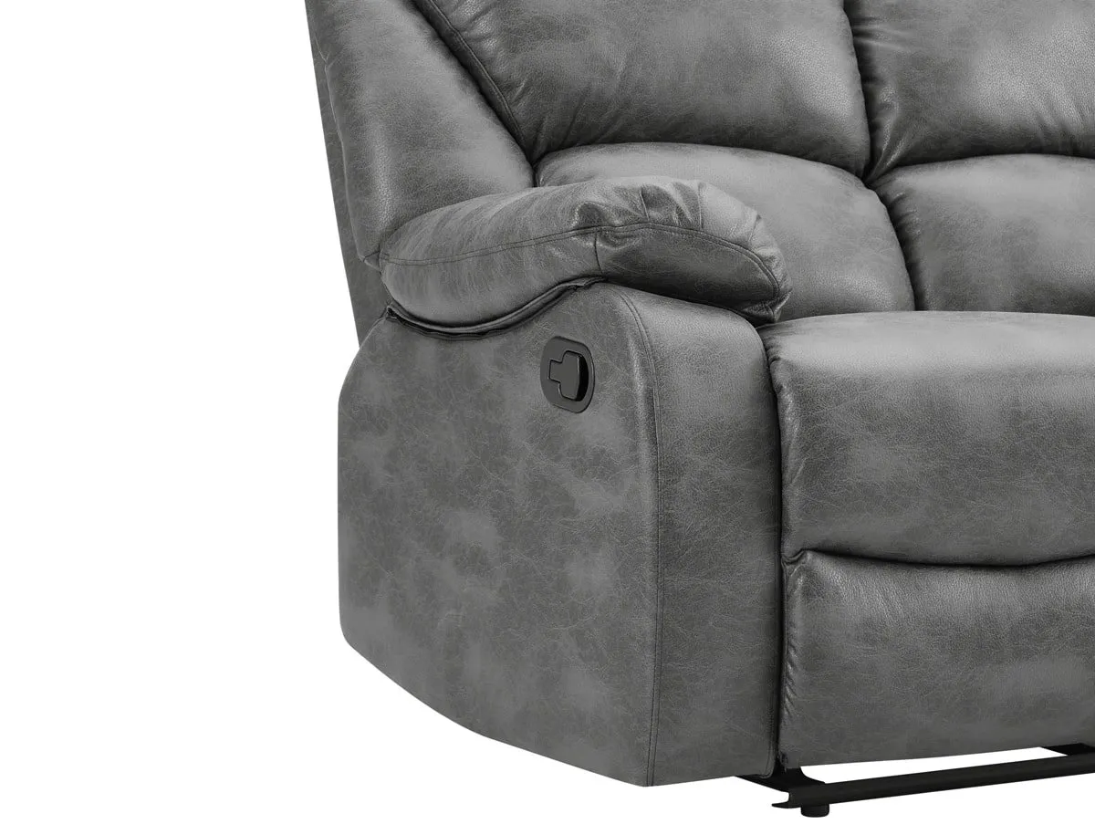 TGC TGC George Grey Faux Leather 3 Seater Manual Recliner Sofa
