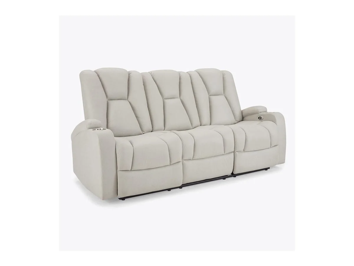 TGC TGC Hazel Light Grey Faux leather 3 Seater Power Recliner Sofa