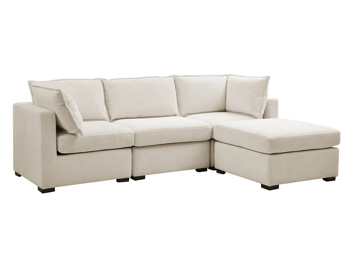 TGC TGC Irene Beige Fabric 3 Seater Sofa with Footstool