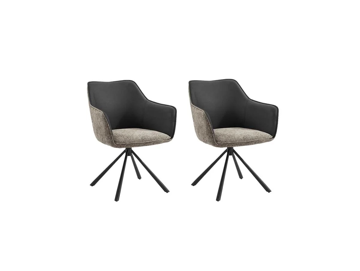 TGC TGC Pearl Set of 2 Beige & Grey Fabric Swivel Dining Chairs