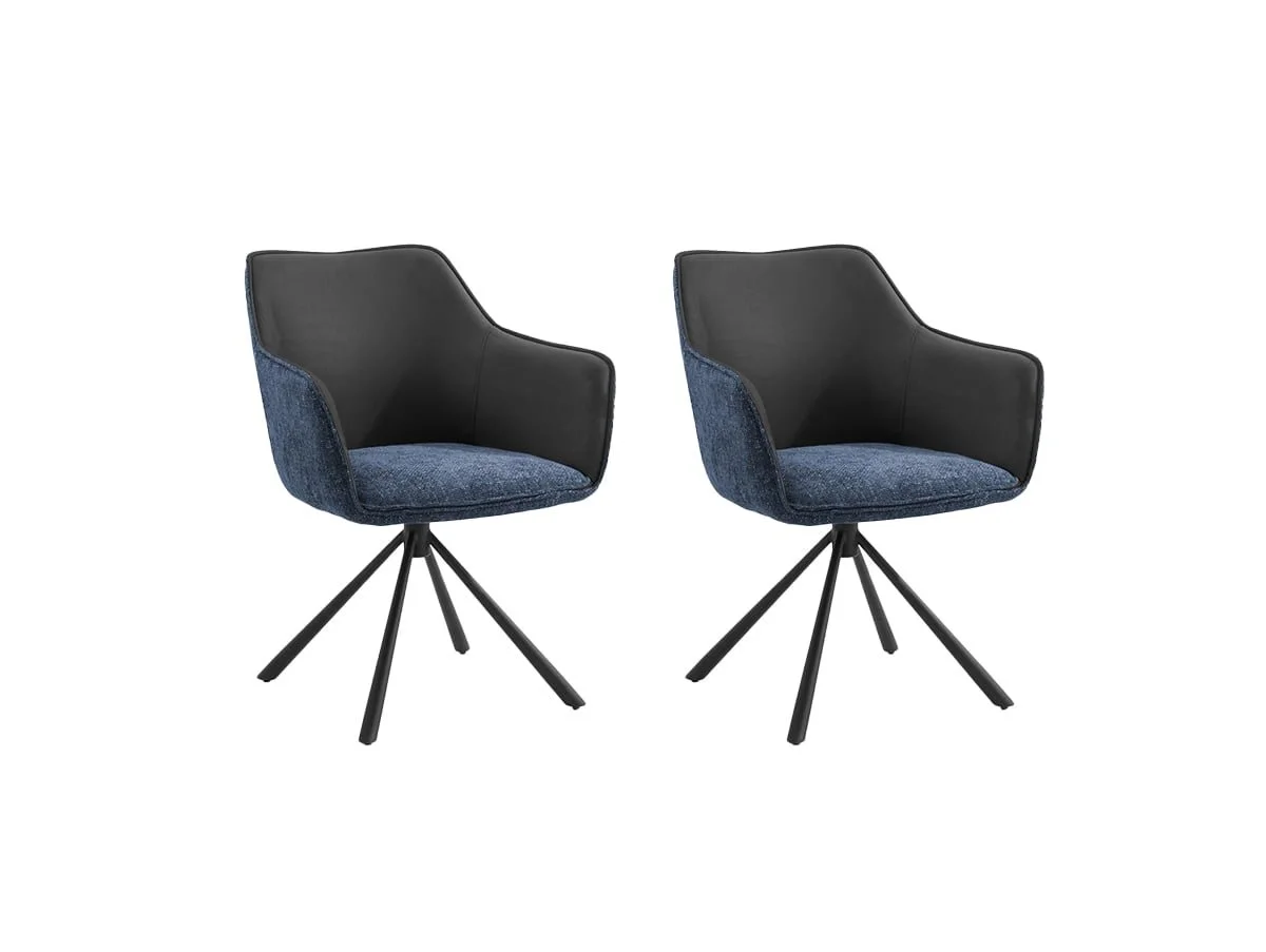 TGC TGC Pearl Set of 2 Blue & Grey Fabric Swivel Dining Chairs